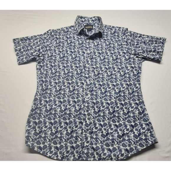 Daniel Cremieux Other - Cremieux Men's Blue‎ & White Flowery Print Button Down Short Sleeve Shirt sz. L